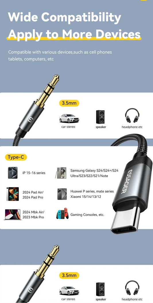 Adaptateur USB - C vers Jack 3.5mm Essager - AUX Audio color - RD Alcuni - Boutique Tech, Mode & Gaming