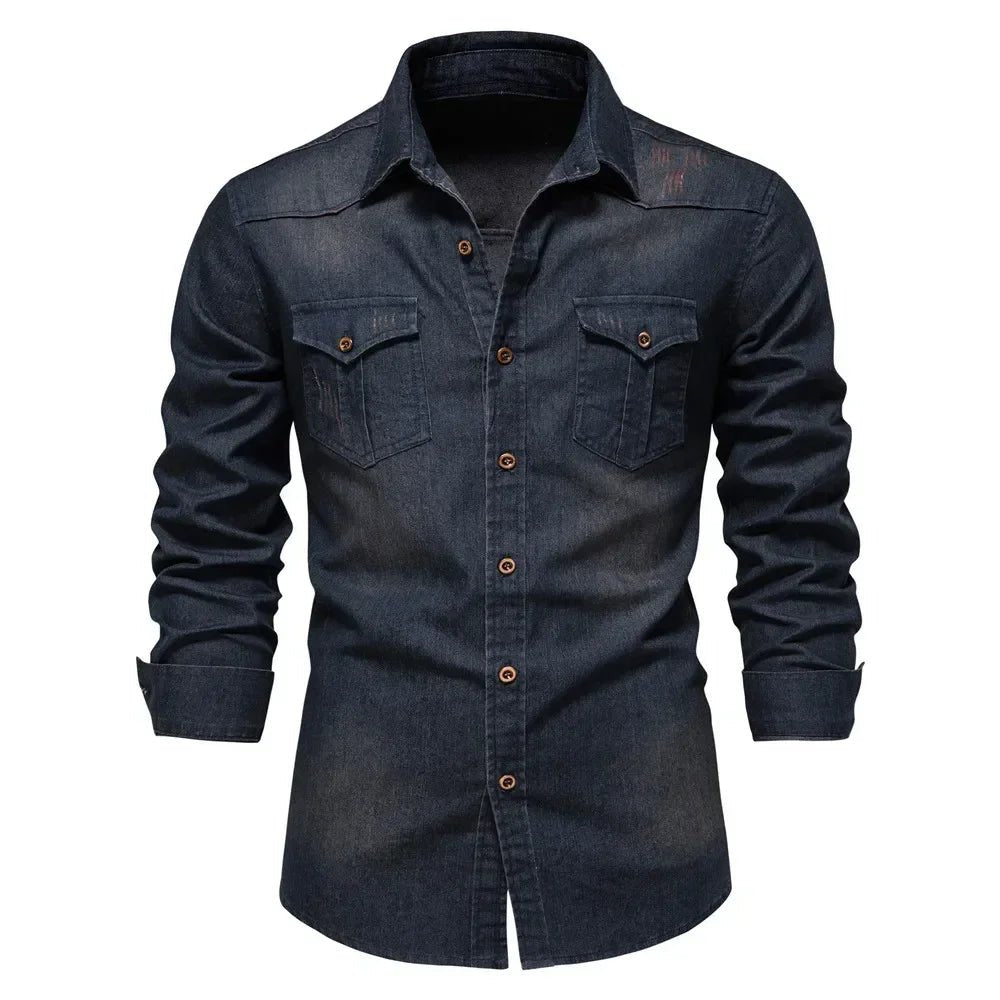 Chemise Homme Denim Manches Longues - Slim Fit Casual color - RD Alcuni - Boutique Tech, Mode & Gaming