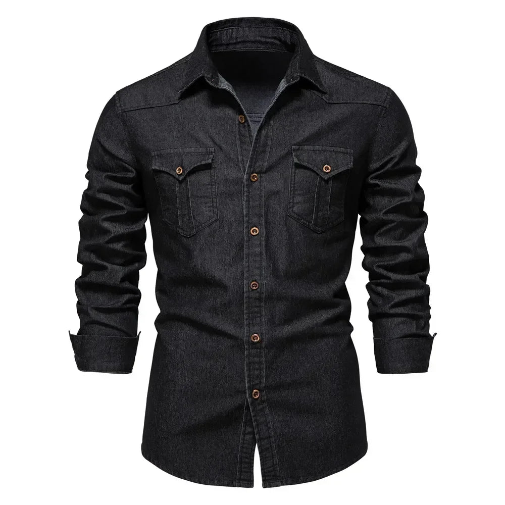 Chemise Homme Denim Manches Longues - Slim Fit Casual color - RD Alcuni - Boutique Tech, Mode & Gaming