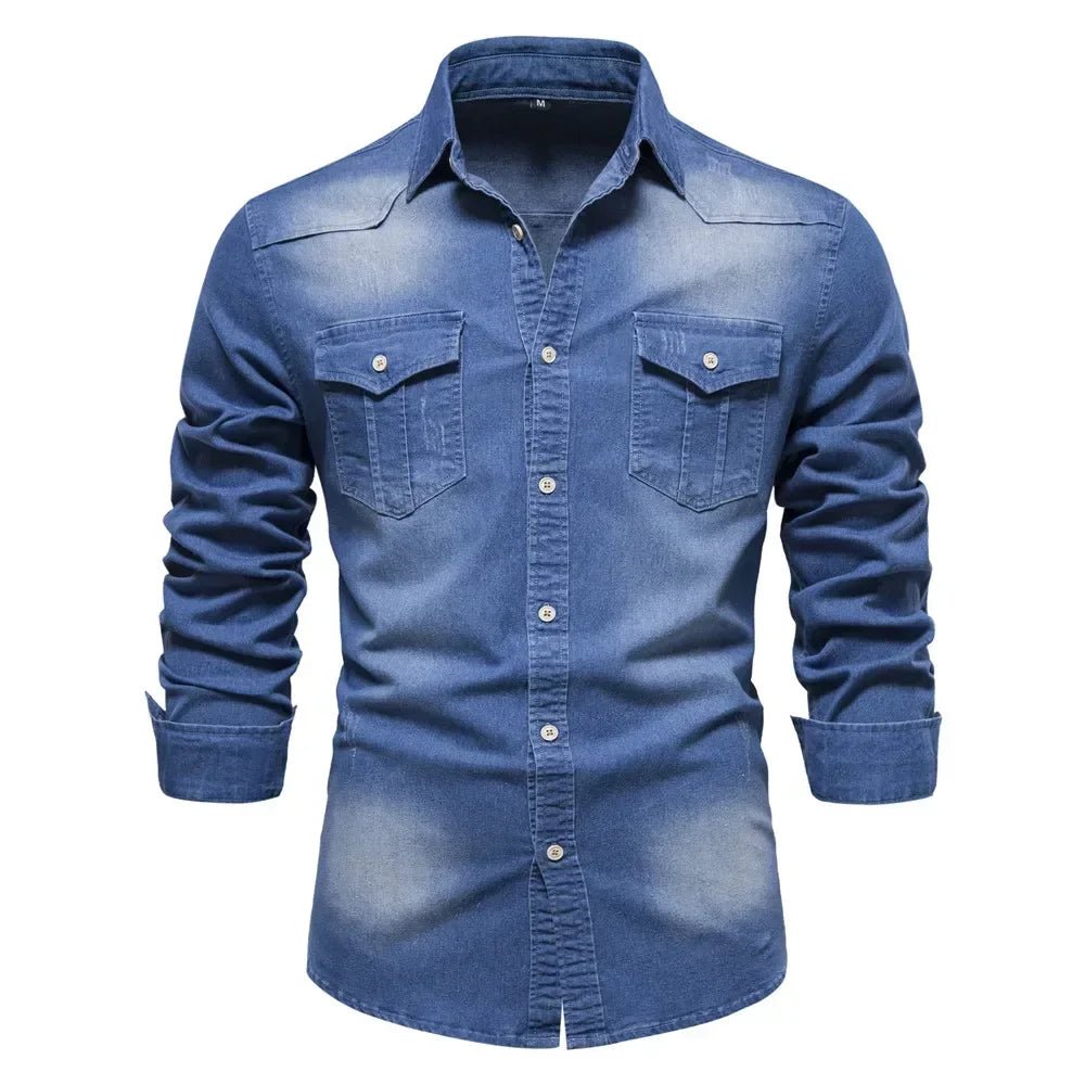 Chemise Homme Denim Manches Longues - Slim Fit Casual color - RD Alcuni - Boutique Tech, Mode & Gaming