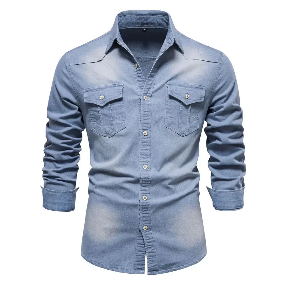 Chemise Homme Denim Manches Longues - Slim Fit Casual color - RD Alcuni - Boutique Tech, Mode & Gaming