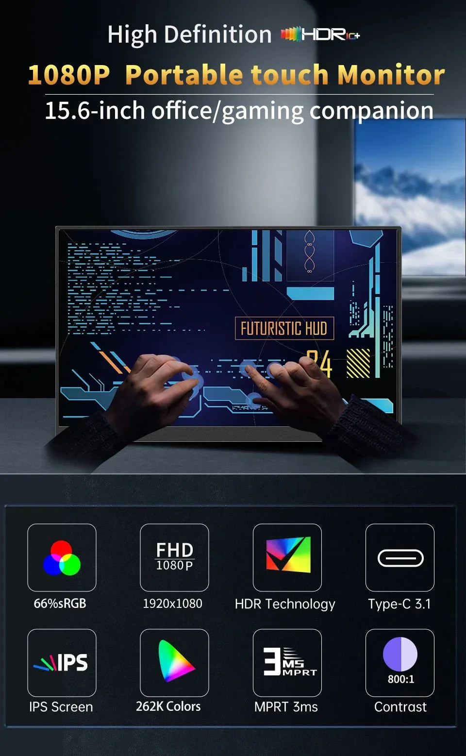 Écran Portable HGFRTEE 15.6" Tactile - Full HD IPS 1080P color - RD Alcuni - Boutique Tech, Mode & Gaming