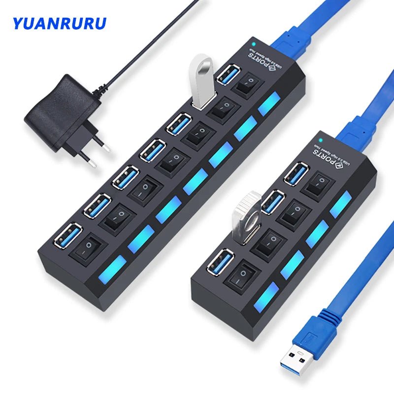 Hub USB 3.0 Multi - Ports 4/7 - Adaptateur avec Switch PC color - RD Alcuni - Boutique Tech, Mode & Gaming