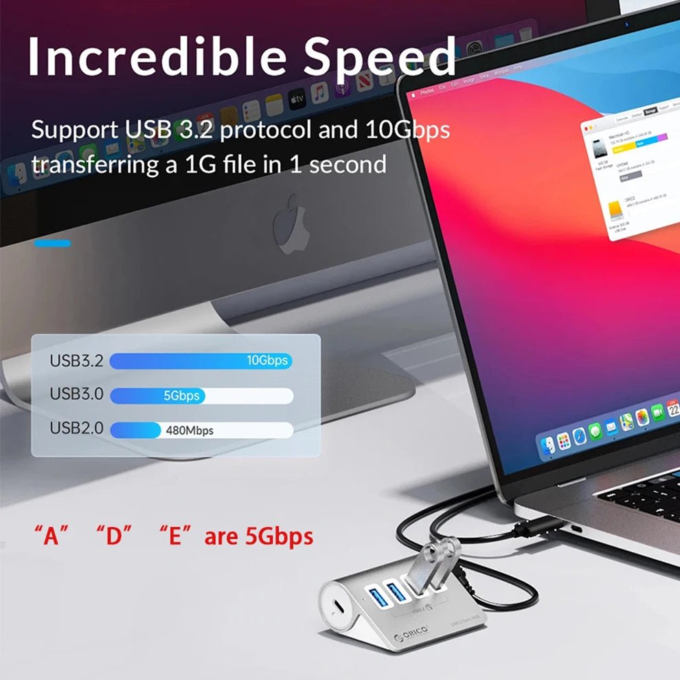 Hub USB - C ORICO 10Gbps - Docking Station PD 60W color - RD Alcuni - Boutique Tech, Mode & Gaming