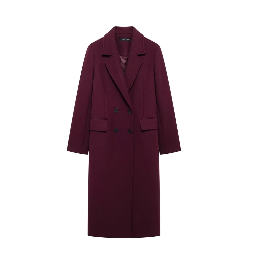Manteau Femme Laine Bordeaux Double Boutonnage - Élégant color - RD Alcuni - Boutique Tech, Mode & Gaming
