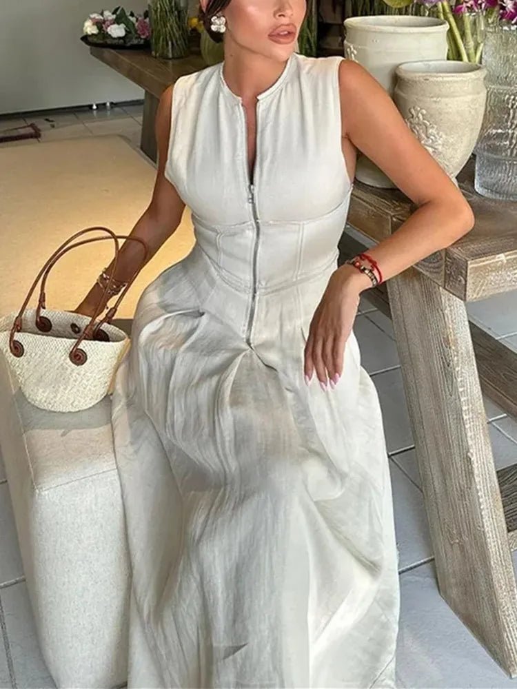 Robe Femme Midi Plissée Zip - Élégante Soirée Été color - RD Alcuni - Boutique Tech, Mode & Gaming