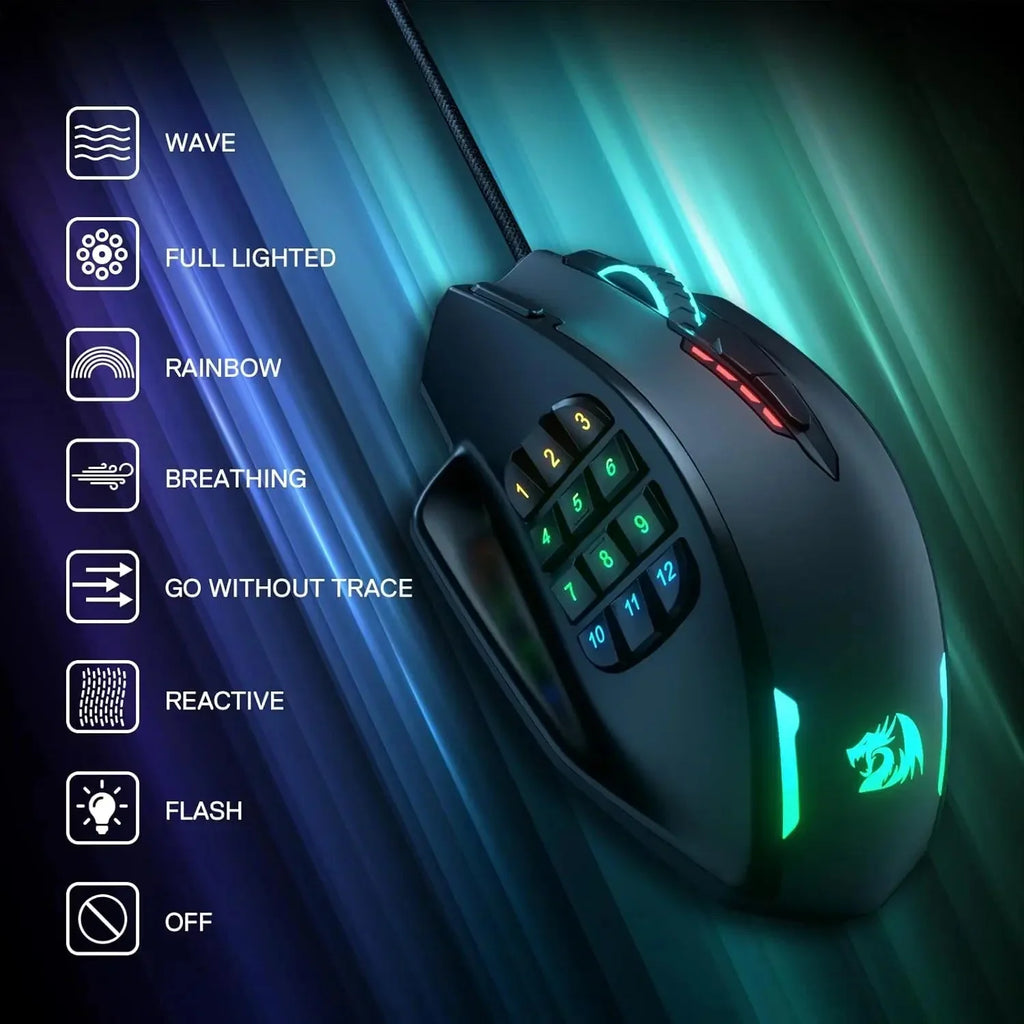Souris Gaming Redragon M908 RGB - 18 Boutons 12400 DPI color - RD Alcuni - Boutique Tech, Mode & Gaming