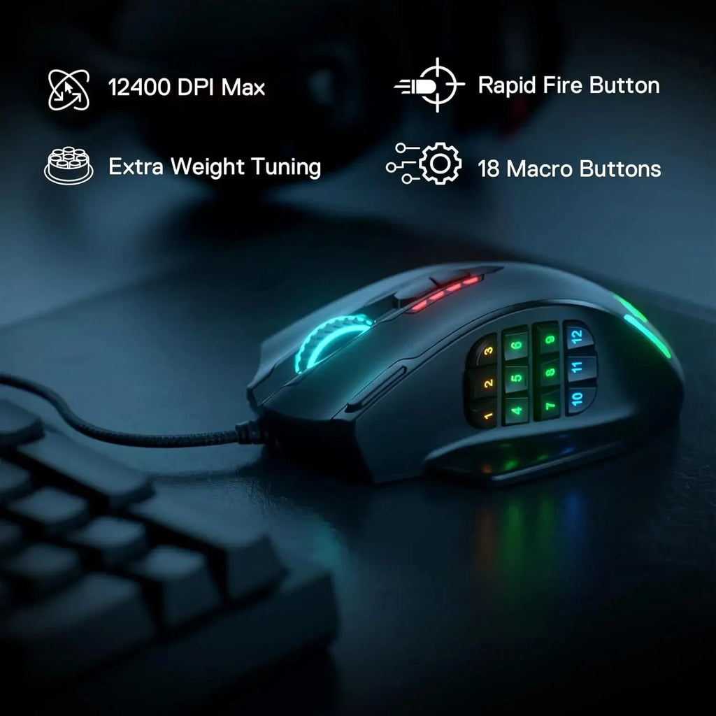 Souris Gaming Redragon M908 RGB - 18 Boutons 12400 DPI color - RD Alcuni - Boutique Tech, Mode & Gaming