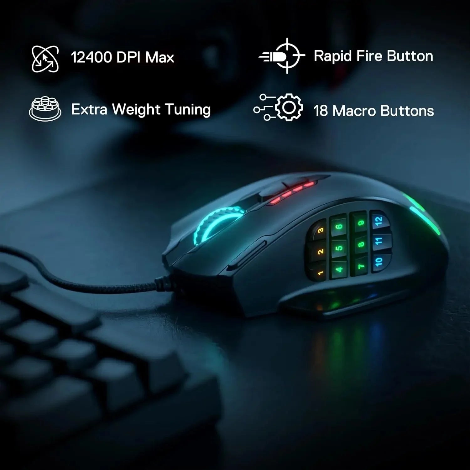 Souris Gaming Redragon M908 RGB - 18 Boutons 12400 DPI color - RD Alcuni - Boutique Tech, Mode & Gaming